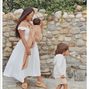 Linen puff sleeve midi dress